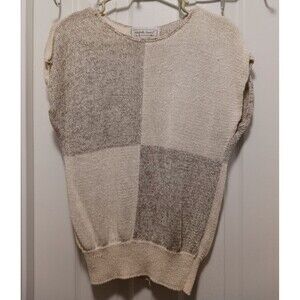 Michelle Stuart Women's Linen Blend Crew Neck Beige Gold Sweater Vest‎ Si…